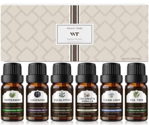 Essential Oils Set for Diffusers(6x0.33 fl oz), Aromatherapy, Air Freshener, Home Fragrance, Candle Making Scents Gift Set(Peppermint | Lavender | Tea Tree | Eucalyptus |Coconut & Vanilla |Linen)
