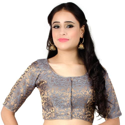 Chandrakala Banarasi Blouses for Women Sarees,Readymade, Gray,Medium (B214GRA3)