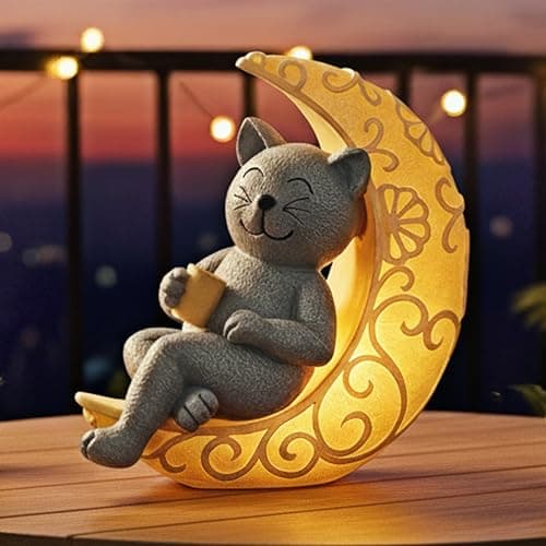 6.2" PETAFLOP Solar-Powered Moon Cat Statue Decor $8