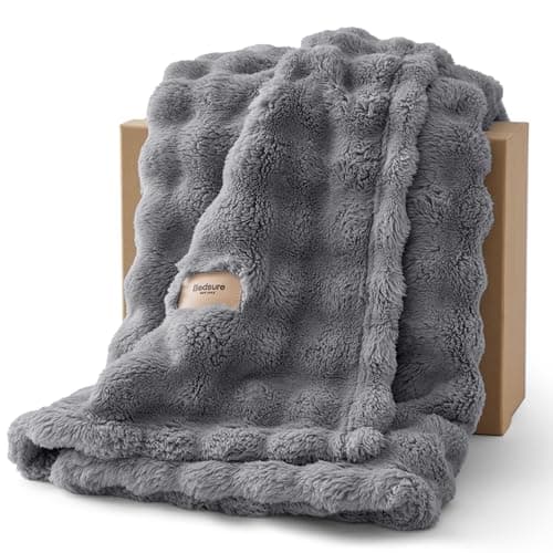 Bedsure 3D Fleece Bubble Blanket for Couch - GentleSoft Grey Throw Blanket for Sofa Bed Room Decor - Luxury Soft Cozy Fathers Gifts for Men Dad, Lightweight, All Seasons, Grey, 50"×60"