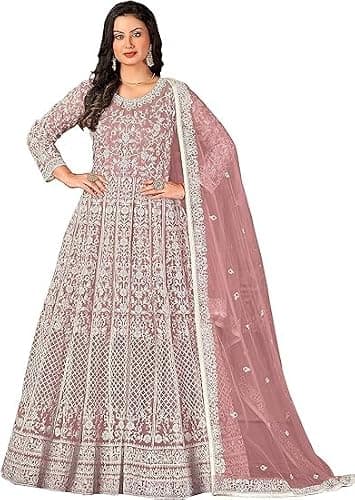 Shreeva Fashion Ready to Wear Indian Pakistani Women's Anarkali Net and Santoon Straight Gown Suit, XX-Large, Orange