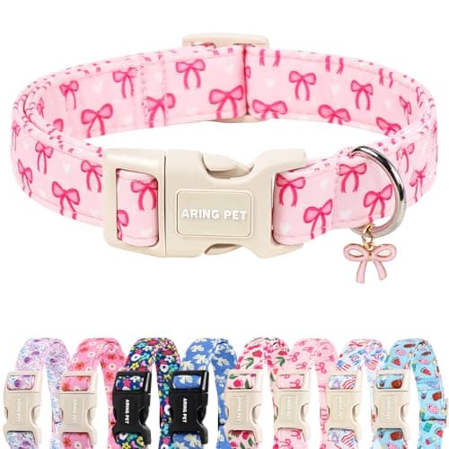 ARING PET Girl Dog Collar, Cute Pink Bow Girly Doggy Collars for Puppy Small Medium Large Female Dogs Pet, for Daily Photos Outdoor Walking Hiking Picnic, XL