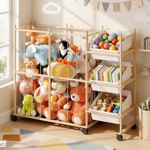 Sevenblue Toy Storage Organizer with 3 Removable Bins, Kids Storage Toy Shelf Organizer for Stuffed Animal Holder for Bedroom Playroom Nursery | Wood & White