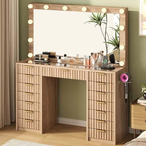 knoworld 15 Drawers Fluted Van...er Outlet for Bedroom, Natural