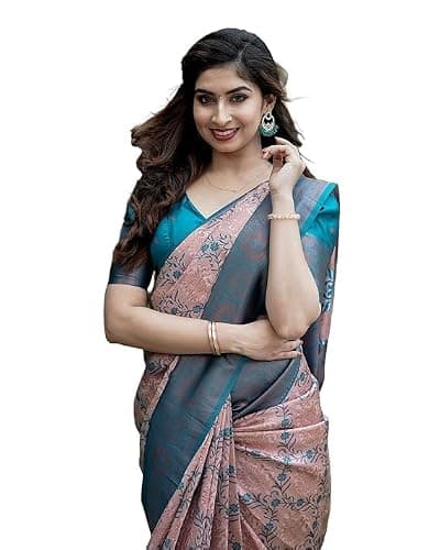 Women's Banarasi Kanjivaram Cotton Silk Saree With Unstitched Blouse Material for Partywear/Festival/Wedding Gift Item (Peach)