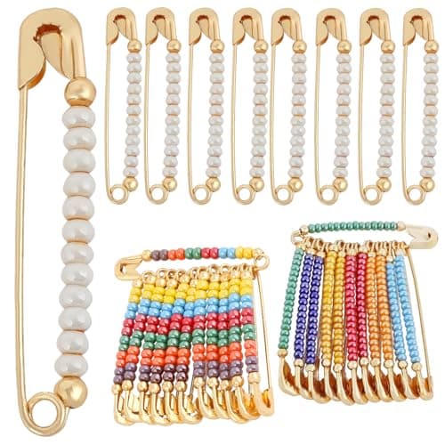 VAMA Faux Colorful Pearl Bling Designer Cute Saree Pleats Clip Large Strong Decorative Multi Colour Safety Pin in Bulk For Dress Hijab Clothing and Craft