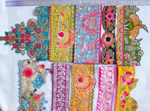 10-Piece Heavy Embroidered Lace Border Set 12-Inch (1 Foot) Multicolor Designer Trim for Sarees, Blouses, Lehengas, Crafts & DIY Sewing Zari (Mixed - 1 ((10 Pieces))