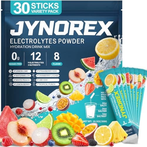 JYNOREX Electrolytes Powder Packets Sugar Free, 30 Sticks High Sodium Hydration Packets, Low Calorie Electrolyte Packets Drink Mix Liquid Daily IV with Various Flavors, 10.5OZ