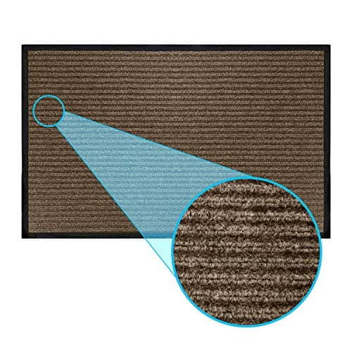 LuxUrux Heavy-Duty Rubber Door Mat - Durable, Indoor/Outdoor, Easy-Clean, Waterproof, Low-Profile (23'' x 35'', Striped Brown) - Ideal for Patios, Garages, and High-Traffic Entryways