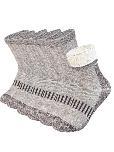 Santgoo Kids Merino Wool Hiking Socks 3 Pairs,Thermal Crew Socks for Boys & Girls,Thick Warm Cushioned Sole 6-8 Years