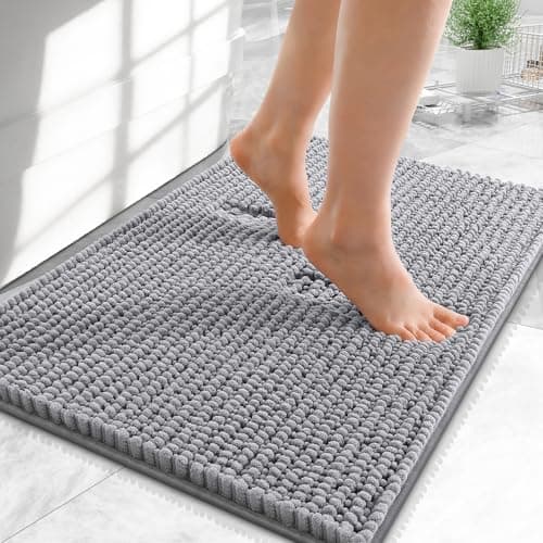 OLANLY Thick Chenille Bathroom Runner Rugs 47x20, Absorbent Bath Mat, Grey