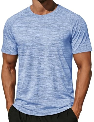MAGCOMSEN Shirts for Men Quick Dry Lightweight T-Shirt Athletic Gym Workout Shirts Summer Crew Neck Short Sleeve Tee LtBlue XL