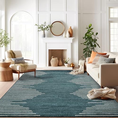 Rugshop Bohemian Stripe Stain ...fice Area Rug 7'10" x 10' Teal