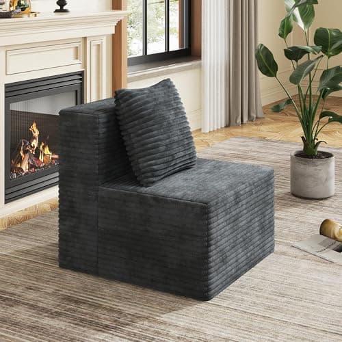 WLIVE 32'' Middle Sofa Seat of Cloud Sectional Couches for Living Room, Boneless Armless Chair, Memory Foam Corduroy, Grey