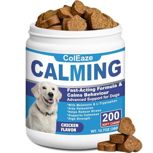 ColEaze Dog Calming Chews- Sleep Aid Melatonin for Dogs Anxiety Stress Relief Noise, Thunder, Barking, Separation, Calming Chews for Dogs Small Medium Large & All Breeds, 200ct