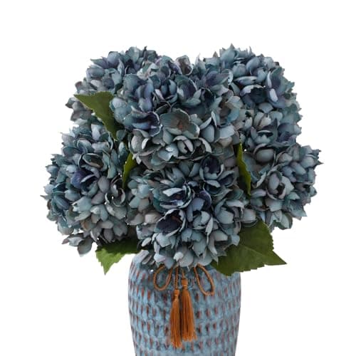 Wenhuidr 6PCS 21 Inch Lifelike Artificial Silk Hydrangea Flowers, Large Fake Hydrangea Flowers Bouquet with Stems, Full Faux Hydrangea for Home Decor Wedding Table Party Office Decor(Dusty Blue)