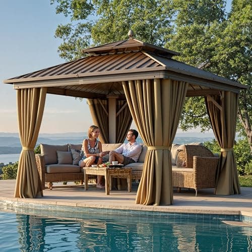 YITAHOME 10x10ft Hardtop Gazeb...gs and Curtains Aluminum Frame