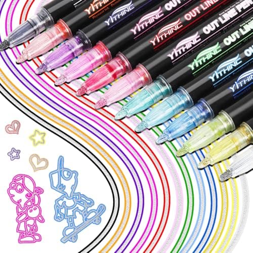 12-Pk YITHINC Metallic Shimmer Glitter Gel Outline Marker Pens $3.50