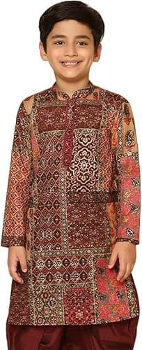 KISAH Boys Regular Fit Kurta KK-0778-08 Red-Multicolor