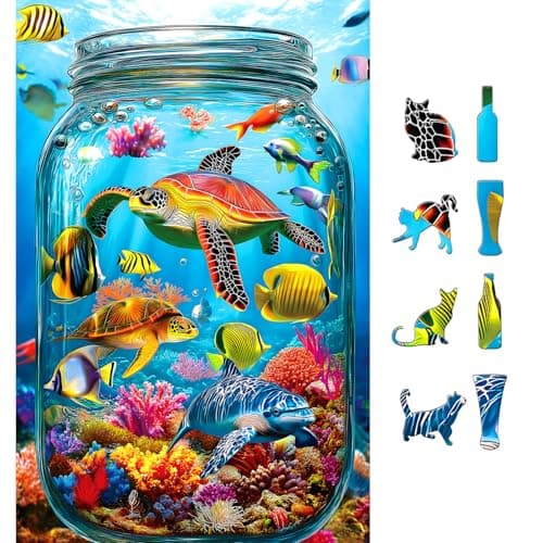 PuzzOne 500 Pieces Puzzles for Adults - Ocean World in Glass Bottle, Challenging Impossible Hard Difficult Stunning Art Wall Decor, Gift for Adults Jigsaw Puzzles Lovers, 23 x 15 inch