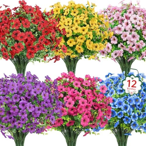 Ouddy Decor 12 Pcs Artificial Flowers for Outdoors Decorations, Multicolor