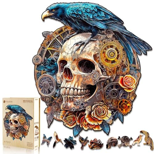 175-Piece 11.4" x 10.1" Kayee 3D Effect Wooden Jigsaw Puzzle (Raven & Mechanical Skull) $4.99 + Free Shipping w/ Prime or on $35+