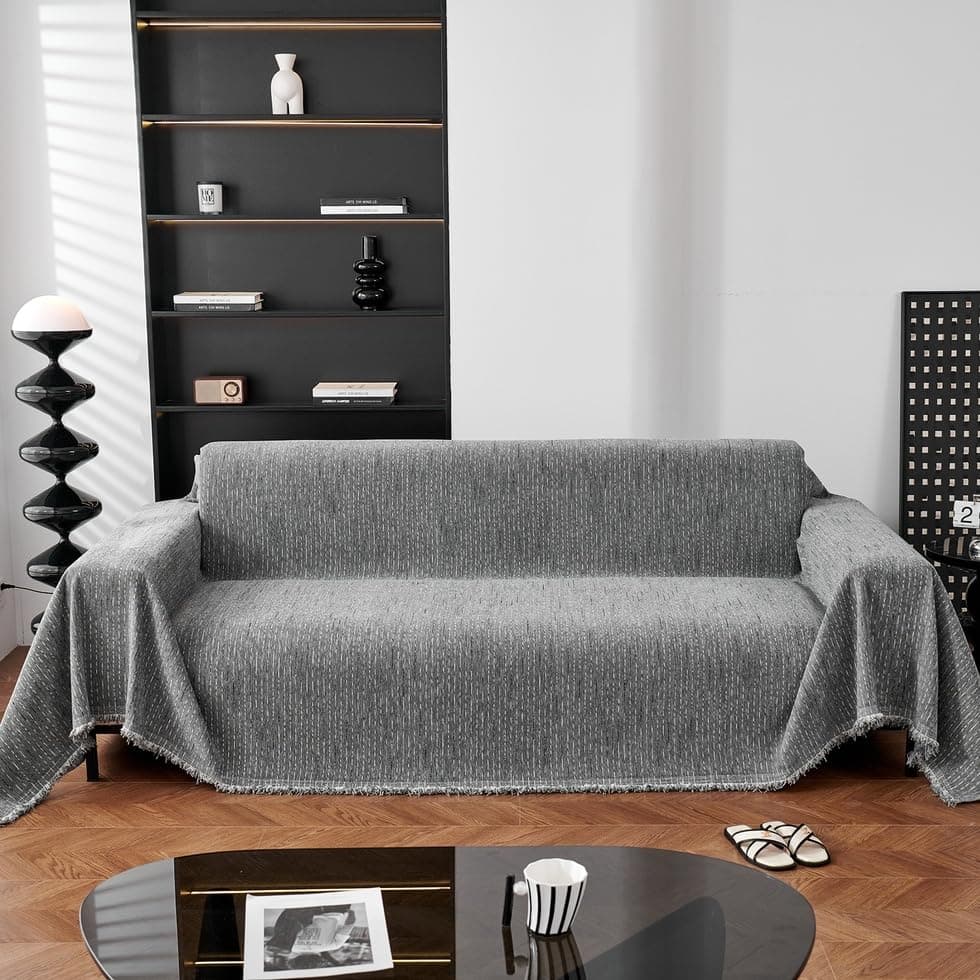 AMWAN Dark Grey Fine Stripe Ch...ctor Machine Washable 71"x118"